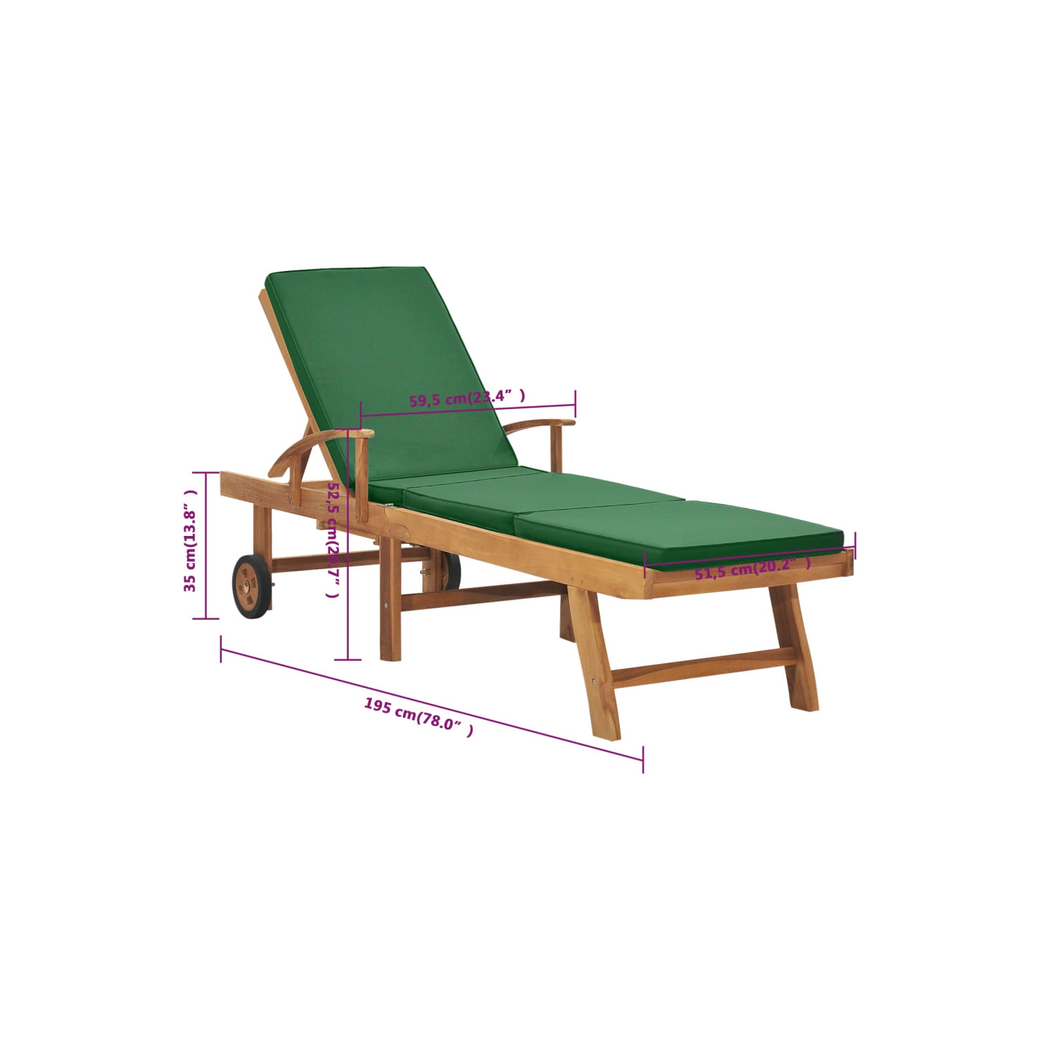 vidaXL Sun Lounger with Cushion Solid Teak Wood Green