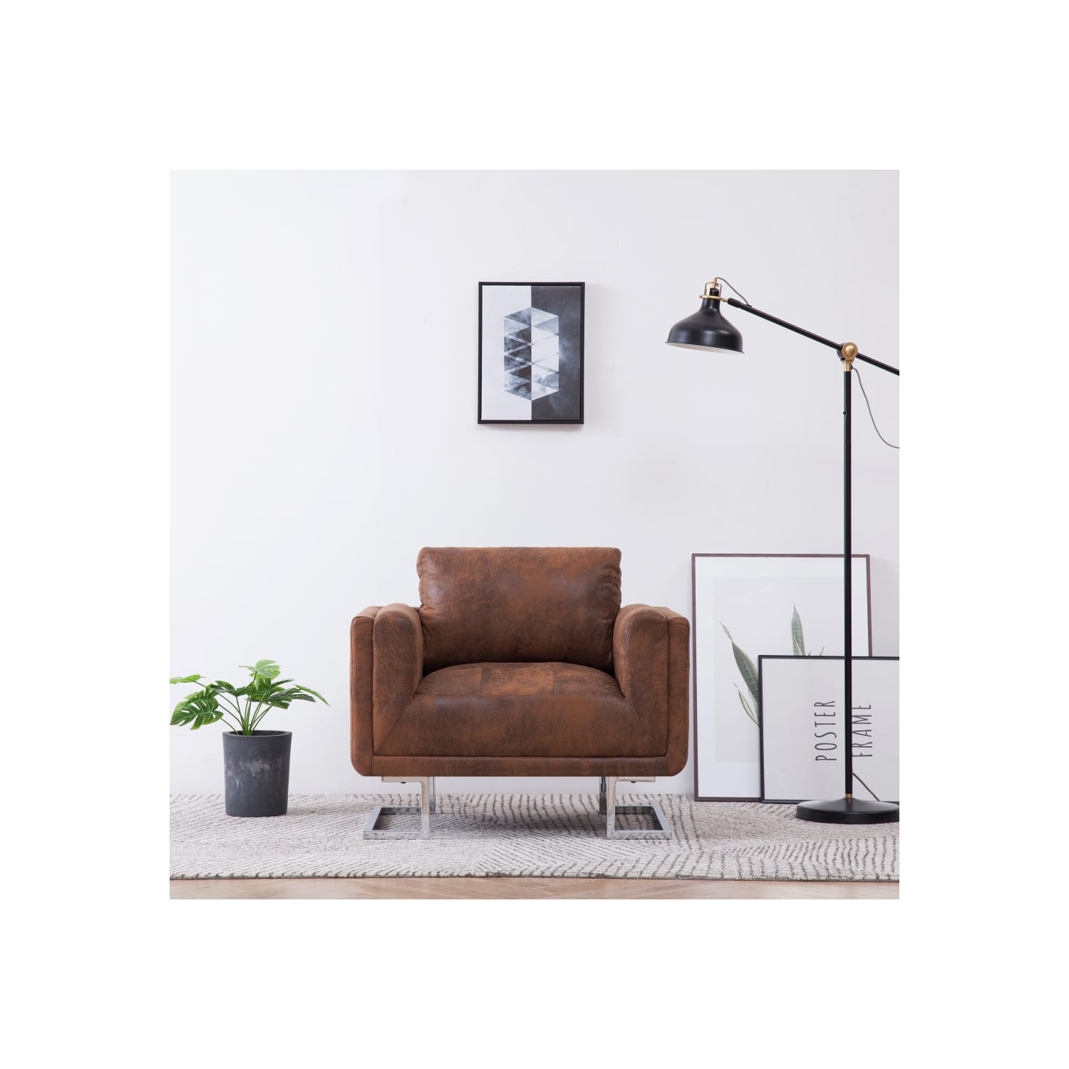vidaXL Cube Armchair Brown Faux Suede Leather