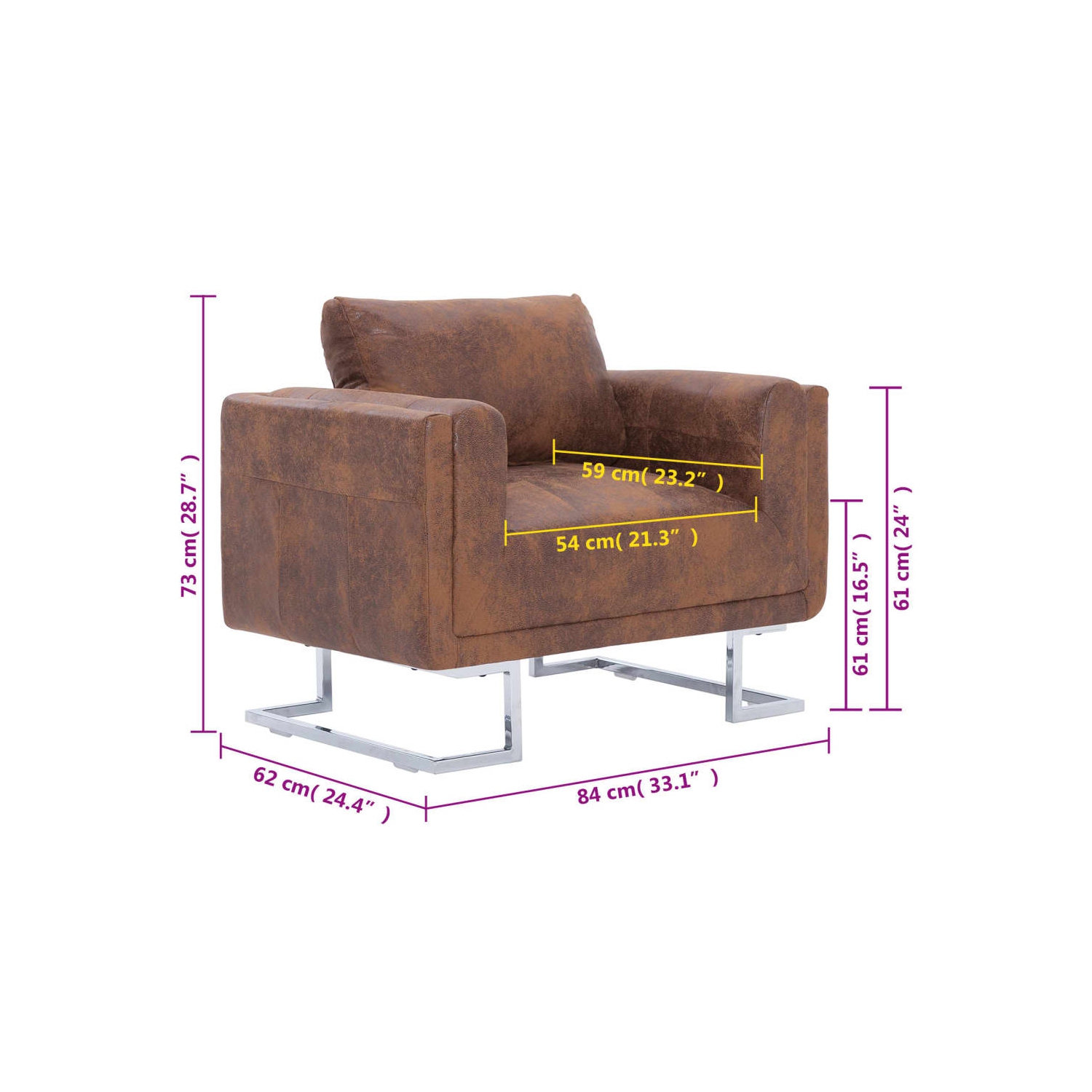 vidaXL Cube Armchair Brown Faux Suede Leather