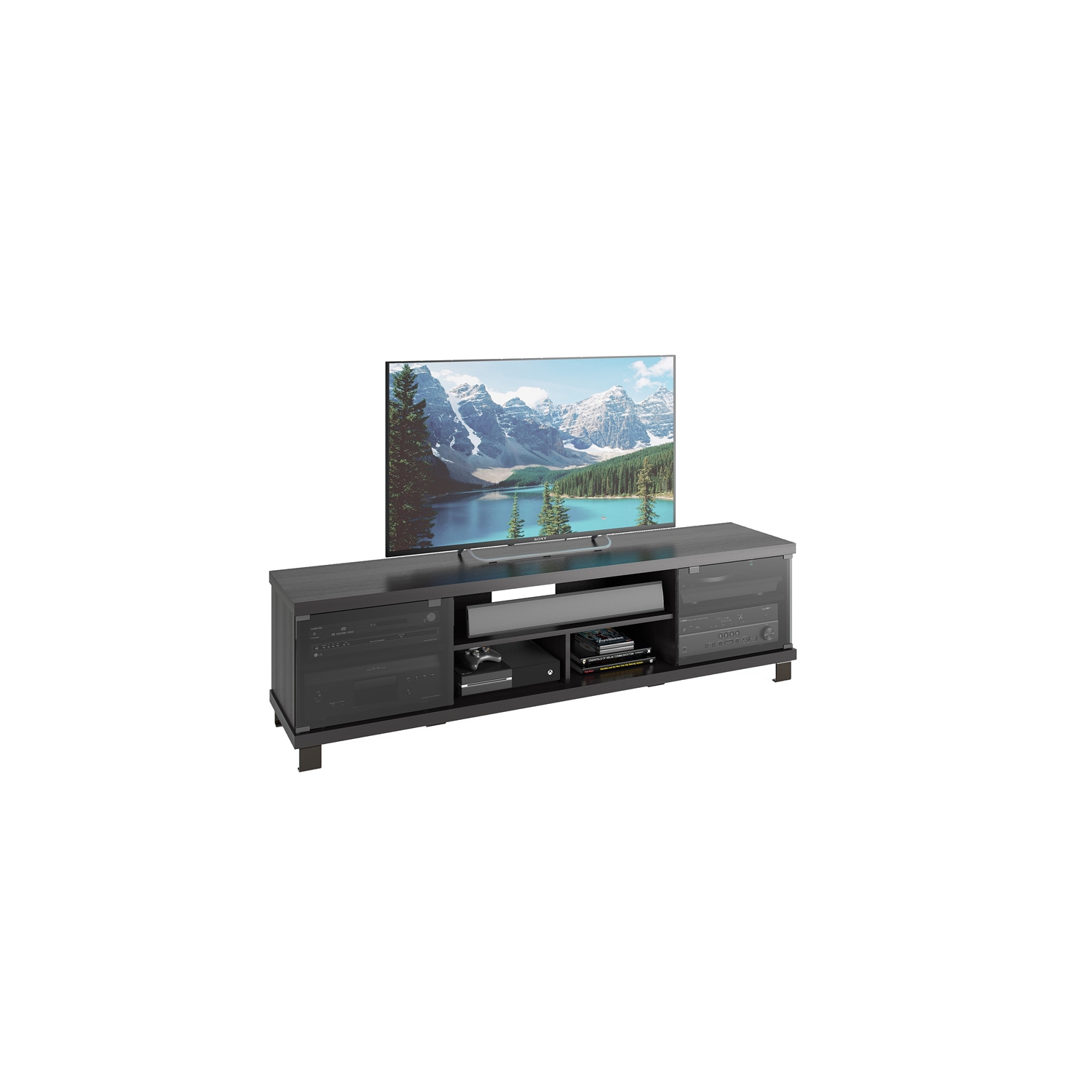 Très grand meuble en bois noir de 71 po Holland Ravenwood de CorLiving pour téléviseur de 85 po ou moins