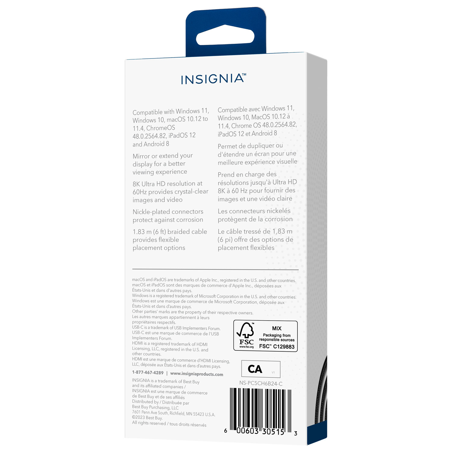Insignia 1.8m Braided USB-C to 8K Ultra HD HDMI Cable (NS-PC5CH6B24-C)
