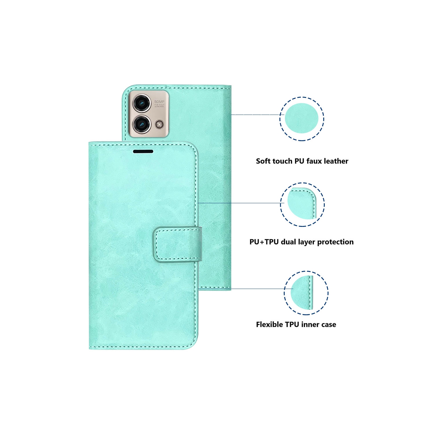 XCRS – Étui portefeuille magnétique, pochette en cuir de polyuréthane avec fente pour carte et support pour Motorola Moto G Stylus 5G (2023).