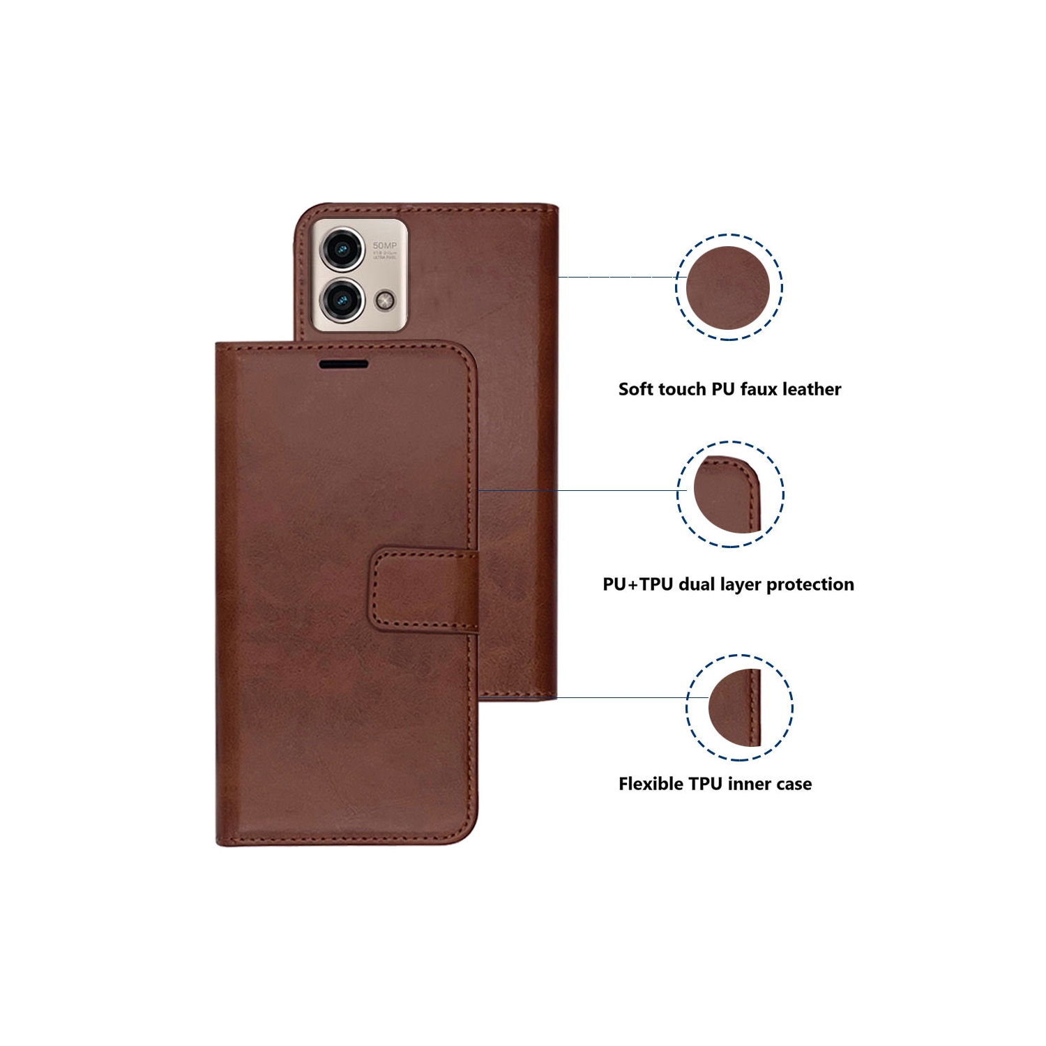 XCRS – Étui portefeuille magnétique, pochette en cuir de polyuréthane avec fente pour carte et support pour Motorola Moto G Stylus 5G (2023).