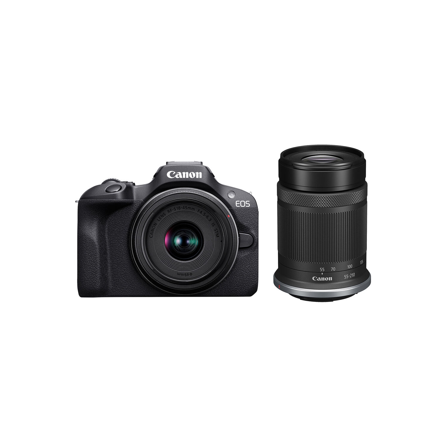 Canon EOS R100 Mirrorless Camera with 18-45mm and 55-210mm Lenses Kit + Filter Kit + Corel Photo Software + Bag + 64GB Card + LPE17 Battery + Charger