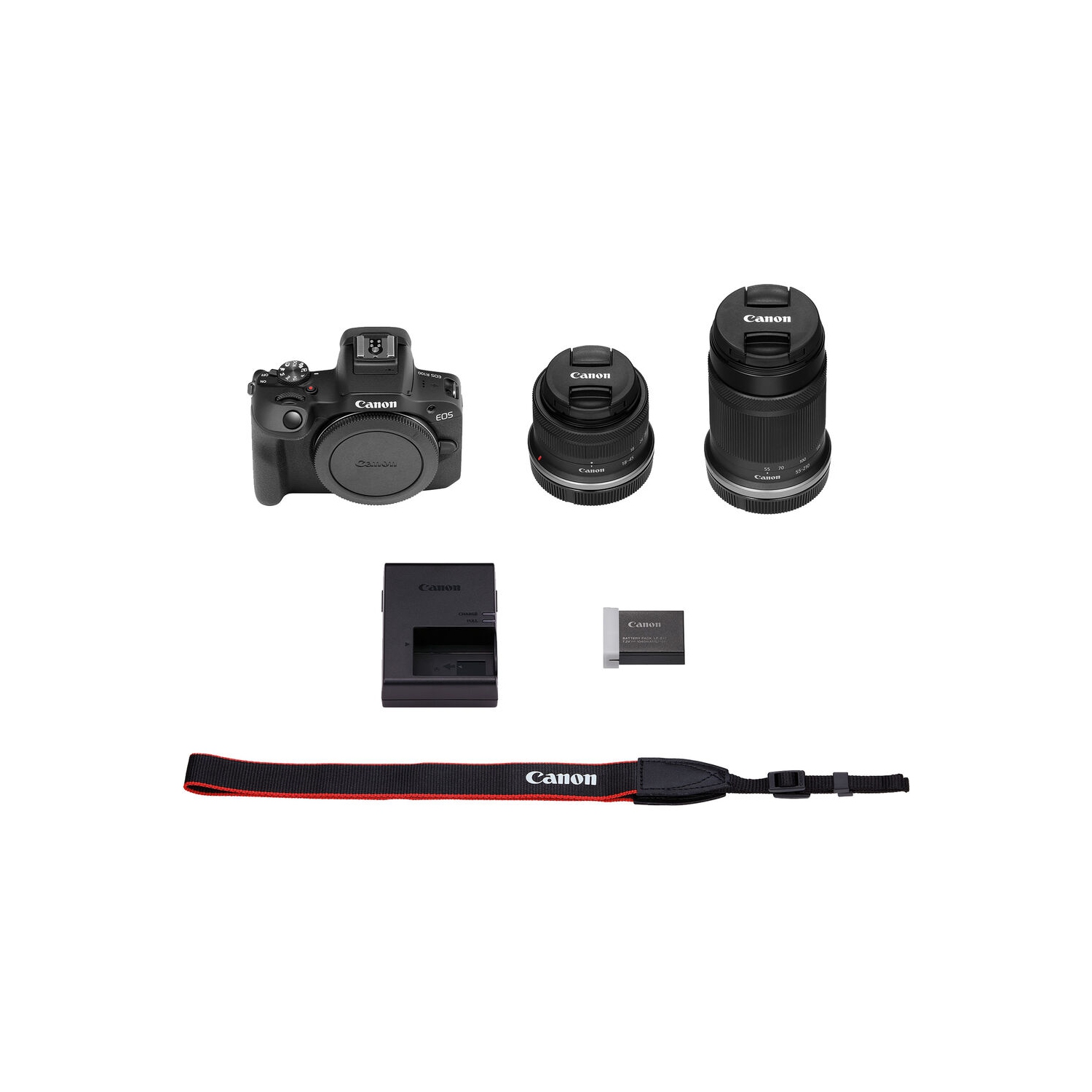 Canon EOS R100 Mirrorless Camera with 18-45mm and 55-210mm Lenses Kit + Filter Kit + Corel Photo Software + Bag + 64GB Card + LPE17 Battery + Charger