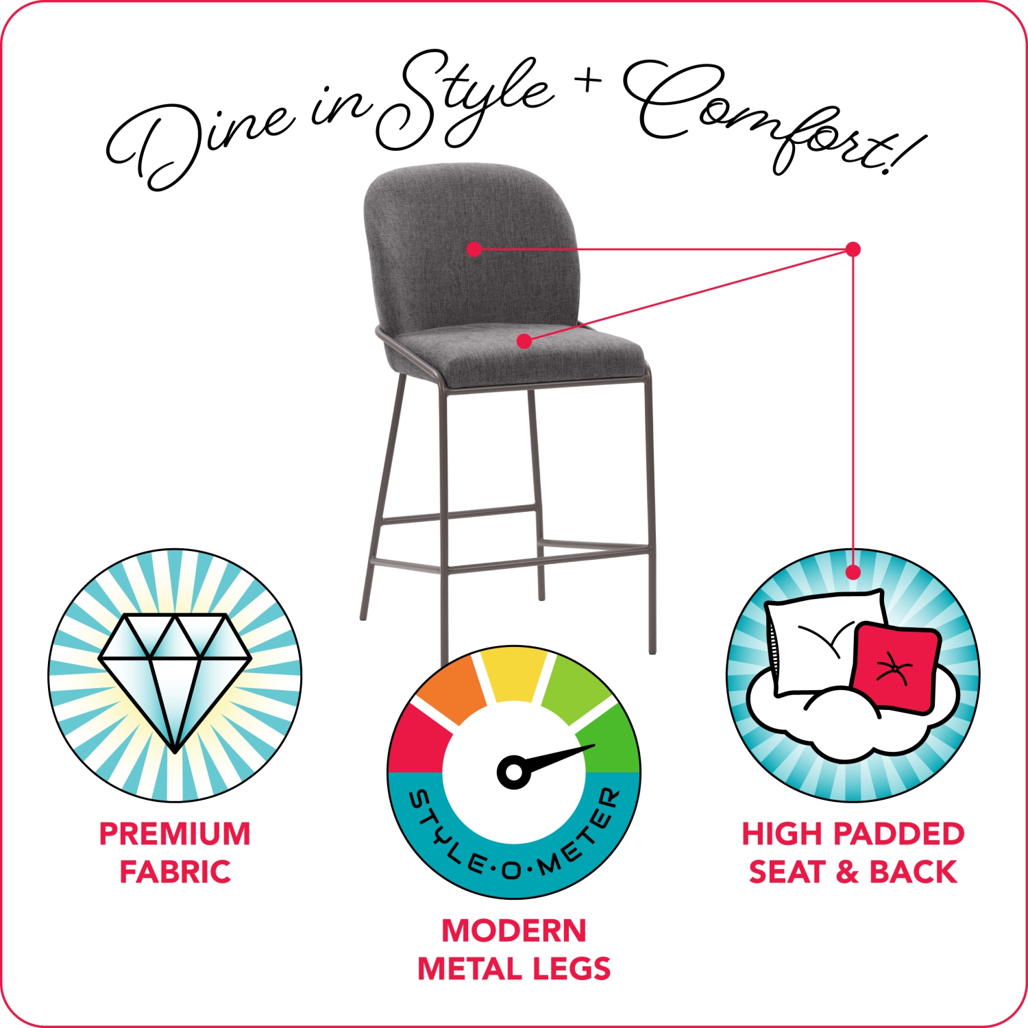 CorLiving Blakeley Dark Grey Counter Height Barstool