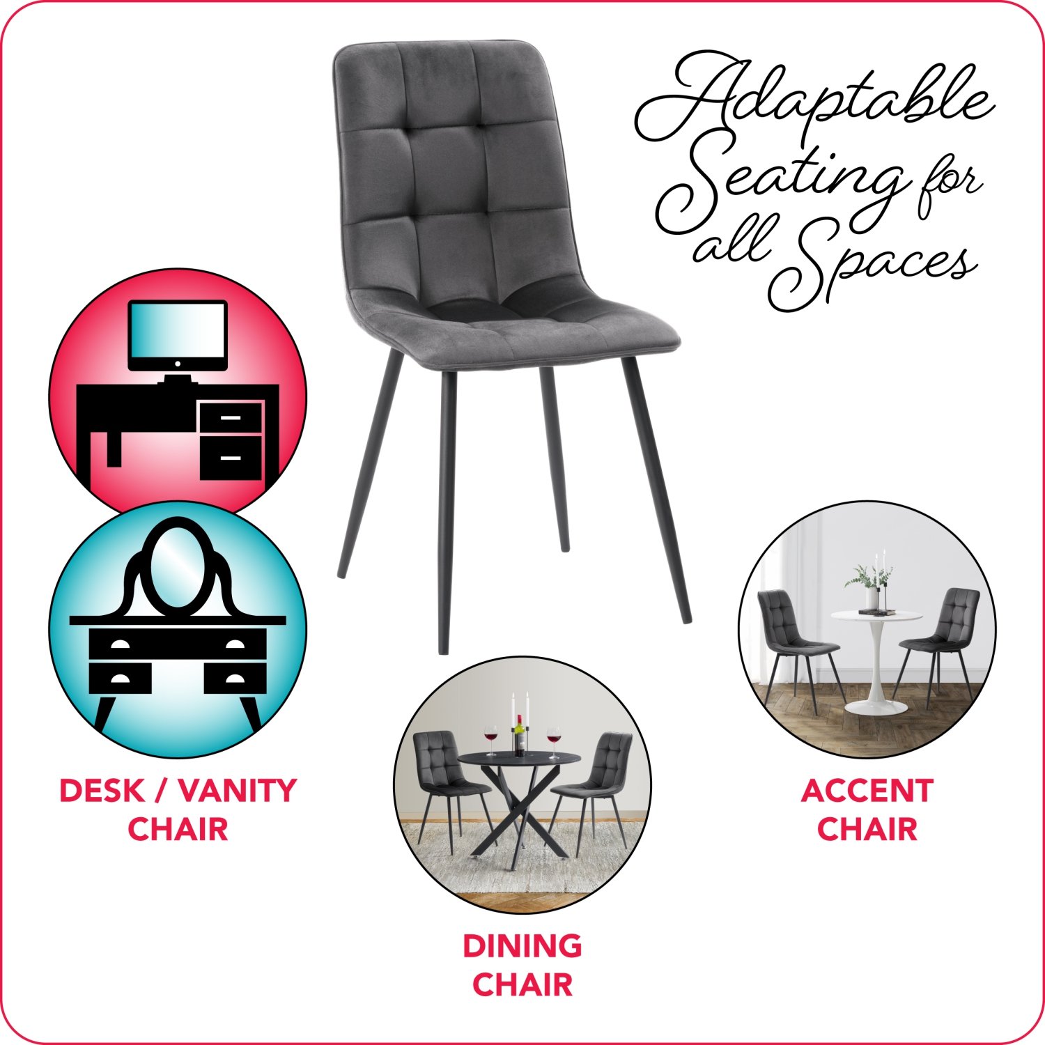 CorLiving Nash Velvet Side Chair With Black Legs, Black