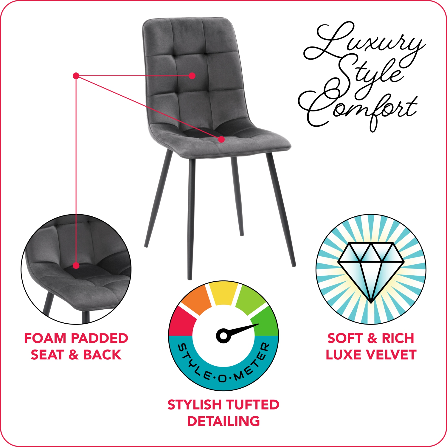 CorLiving Nash Velvet Side Chair With Black Legs, Black