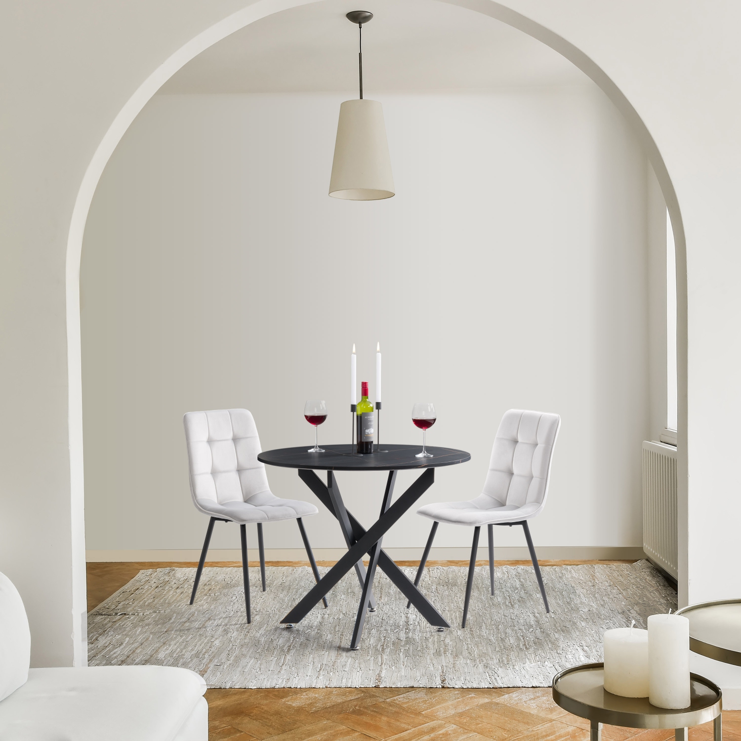 Chaise d'appoint en velours Nash de CorLiving avec pattes noires, gris pâle