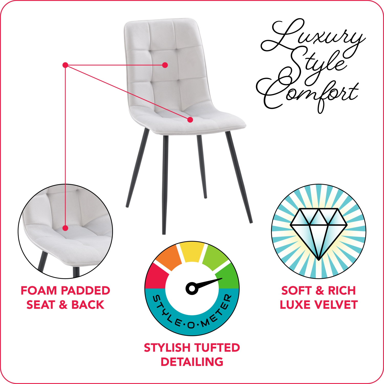 Chaise d'appoint en velours Nash de CorLiving avec pattes noires, gris pâle