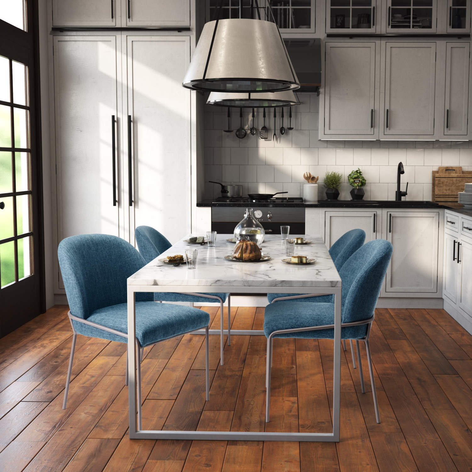 CorLiving Blakeley High Back Modern Upholstered Dining Chairs with Metal Legs, Set of 2