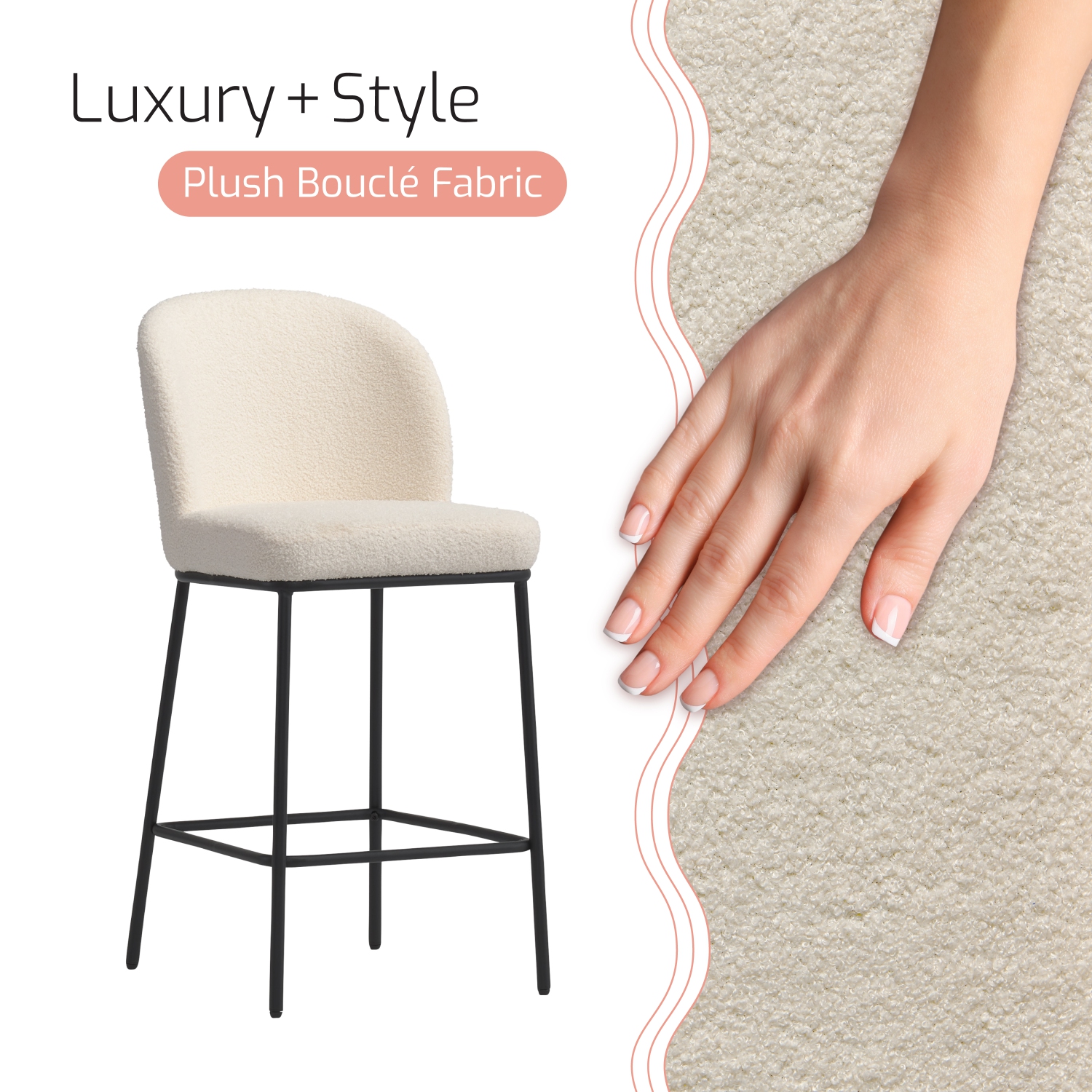 CorLiving Luxury Boucle Bar Stools, Set of 2