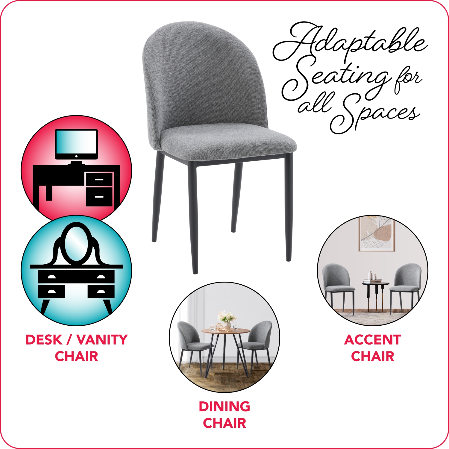 Chaise d'appoint avec pattes noires Nash de CorLiving - Gris