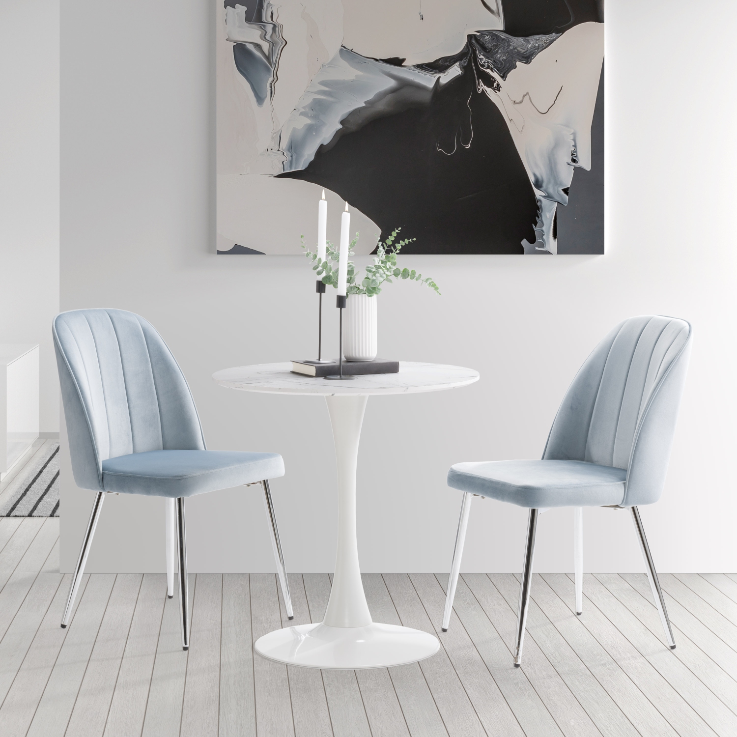 CorLiving Nash Velvet Channel Tufted Side Chair, Blue