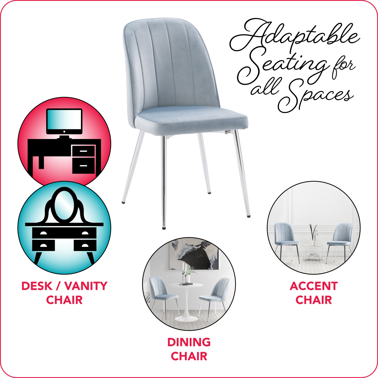 CorLiving Nash Velvet Channel Tufted Side Chair, Blue