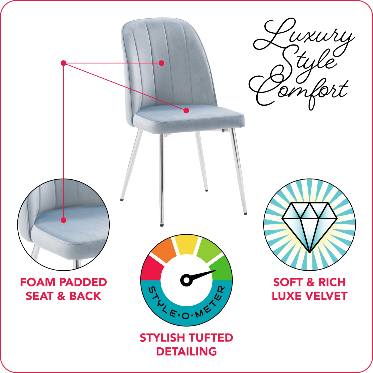 CorLiving Nash Velvet Channel Tufted Side Chair, Blue