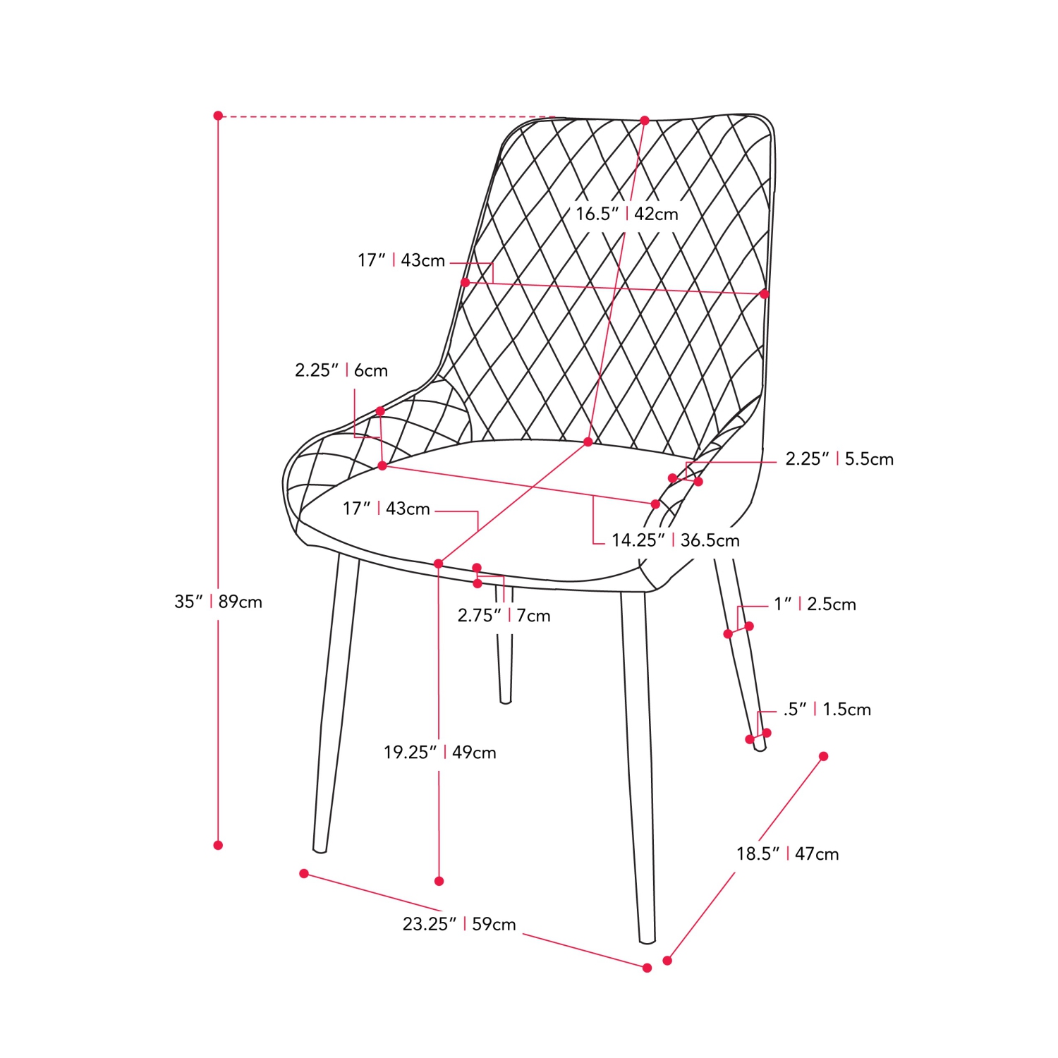 CorLiving Nash Velvet Diamond Tufted Side Chair, Navy Blue