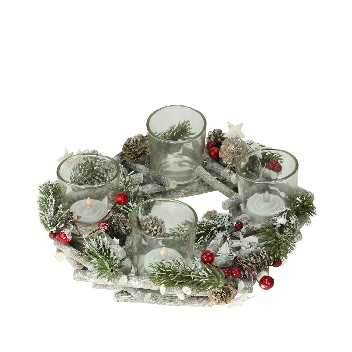 9" Frosted Berries and Branches Christmas Votive Candle Holder