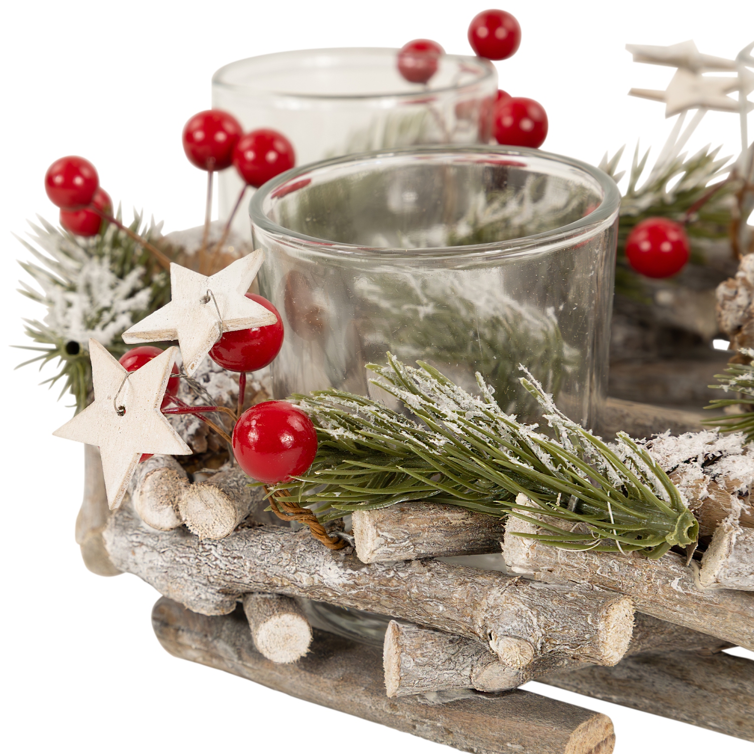 9" Frosted Berries and Branches Christmas Votive Candle Holder