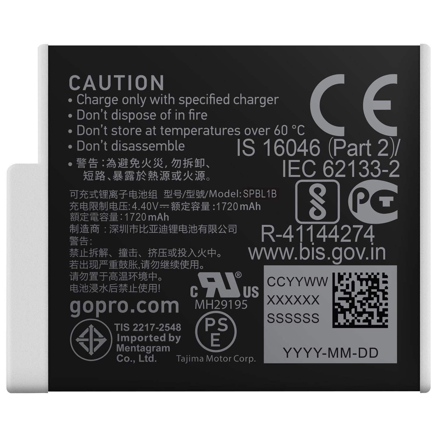 Batterie rechargeable Enduro pour GoPro HERO12/11/10/9 Black