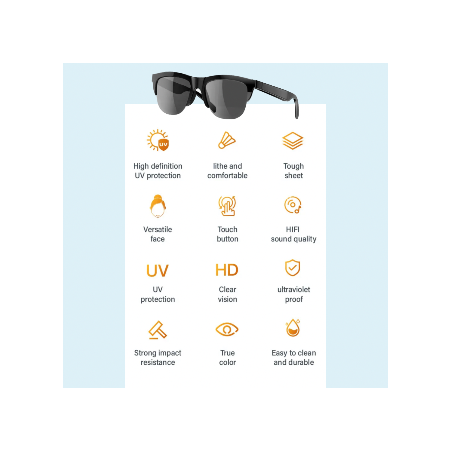 Lunettes de soleil intelligentes Bluetooth TUTT F6 | Microphone | Cadre TR90 | HD UV Protection Wireless Call & Music | Anti Blue Ray | Touch Control