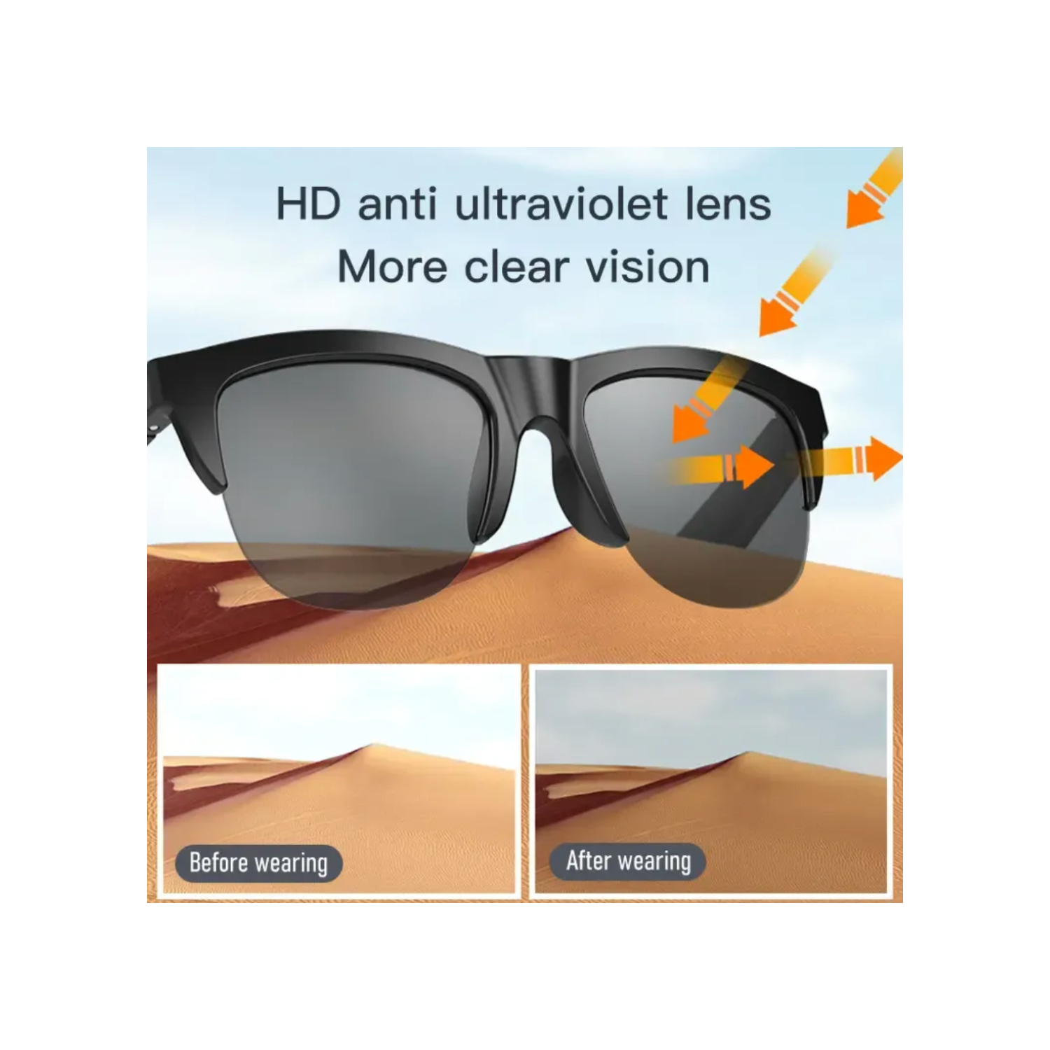 Lunettes de soleil intelligentes Bluetooth TUTT F6 | Microphone | Cadre TR90 | HD UV Protection Wireless Call & Music | Anti Blue Ray | Touch Control