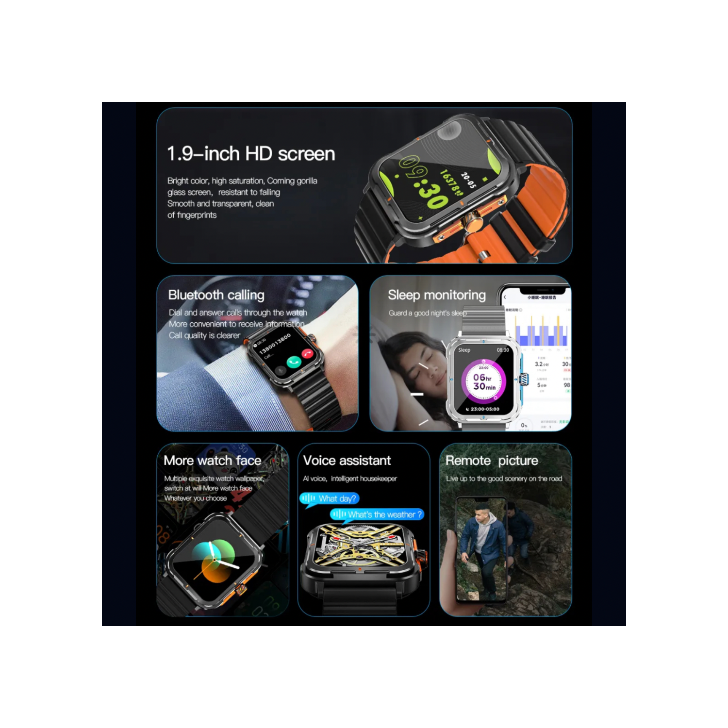 TUTT Smartwatch for Men Women Activity Fitness Tracker Pedometer 1.9" HD Screen | AI Voice | IP67 Waterproof | Health and Sleep Monitoring 128 Memory