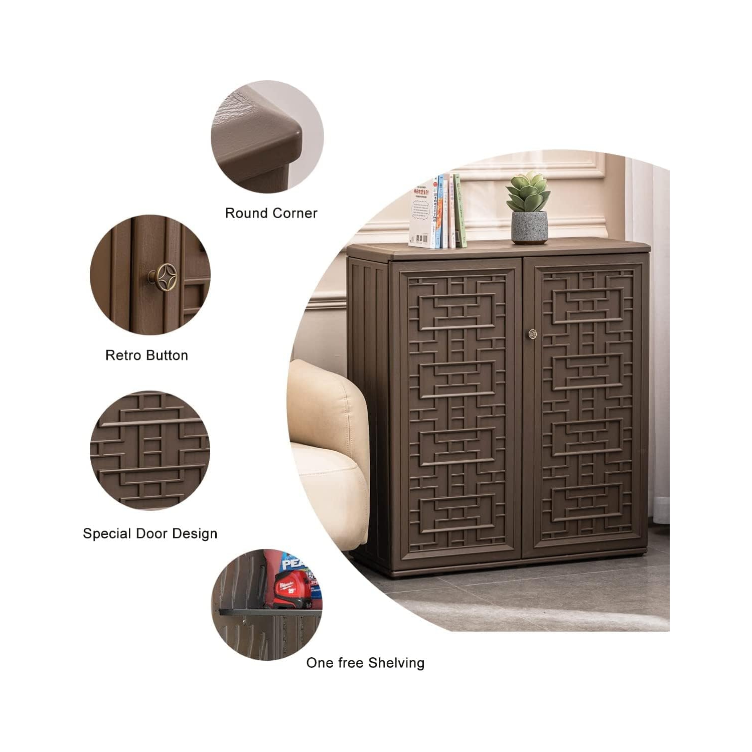 Horti Cubic Resin Storage Cabinet with Doors and 1 Shelf, Indoor & Outdoor Deck Box Waterproof for Patio Furniture Cushions, Garden Tools, Pool Tools