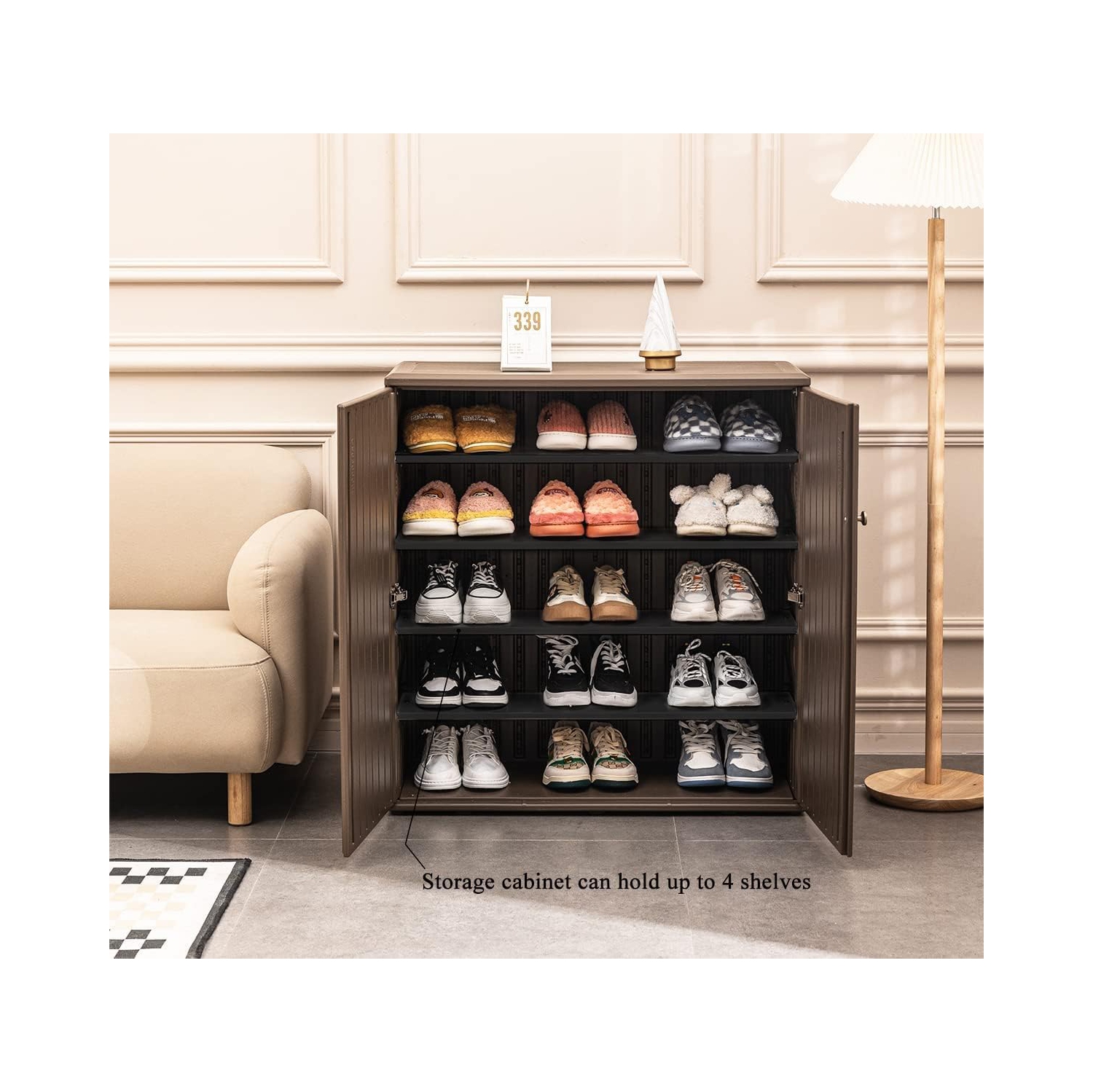 Horti Cubic Resin Storage Cabinet with Doors and 1 Shelf, Indoor & Outdoor Deck Box Waterproof for Patio Furniture Cushions, Garden Tools, Pool Tools