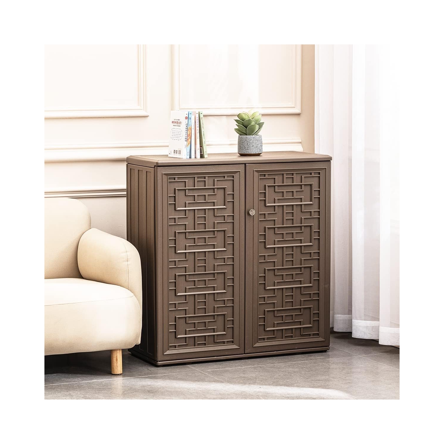 Horti Cubic Resin Storage Cabinet with Doors and 1 Shelf, Indoor & Outdoor Deck Box Waterproof for Patio Furniture Cushions, Garden Tools, Pool Tools