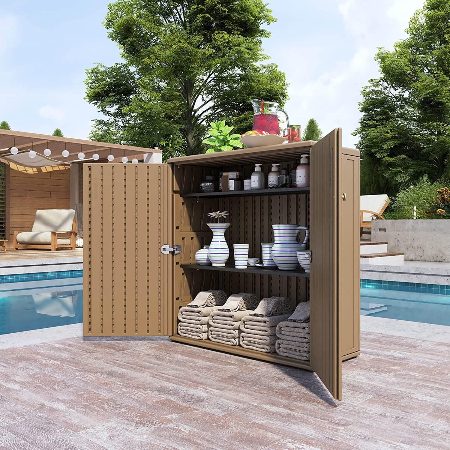 Horti Cubic Resin Storage Cabinet with Doors and 1 Shelf, Indoor & Outdoor Deck Box Waterproof for Patio Furniture Cushions, Garden Tools, Pool Tools