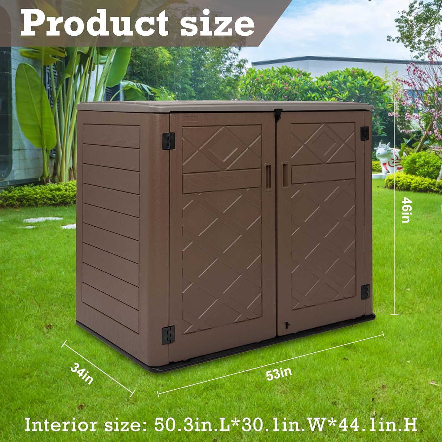 Horti Cubic 38 Cu. Ft. Horizontal Outdoor Storage Sheds with Lid, HDPE Resin Patio Storage Cabinet with Shelf Support and Lockable Doors for Patio