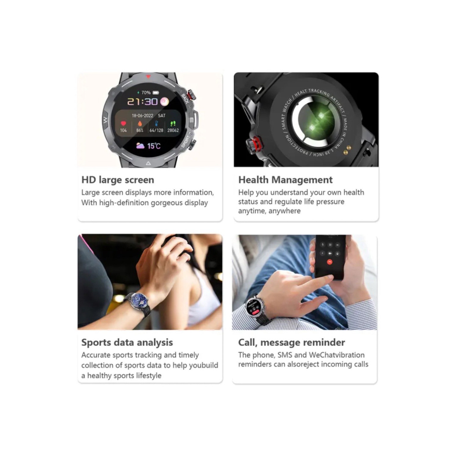 TUTT H9 Men Outdoor Sport Smart Watch with Speaker Activity Fitness Tracker SmartWatch Health Stress & Sleep Monitoring | 128 Memory | AI Voice IP67