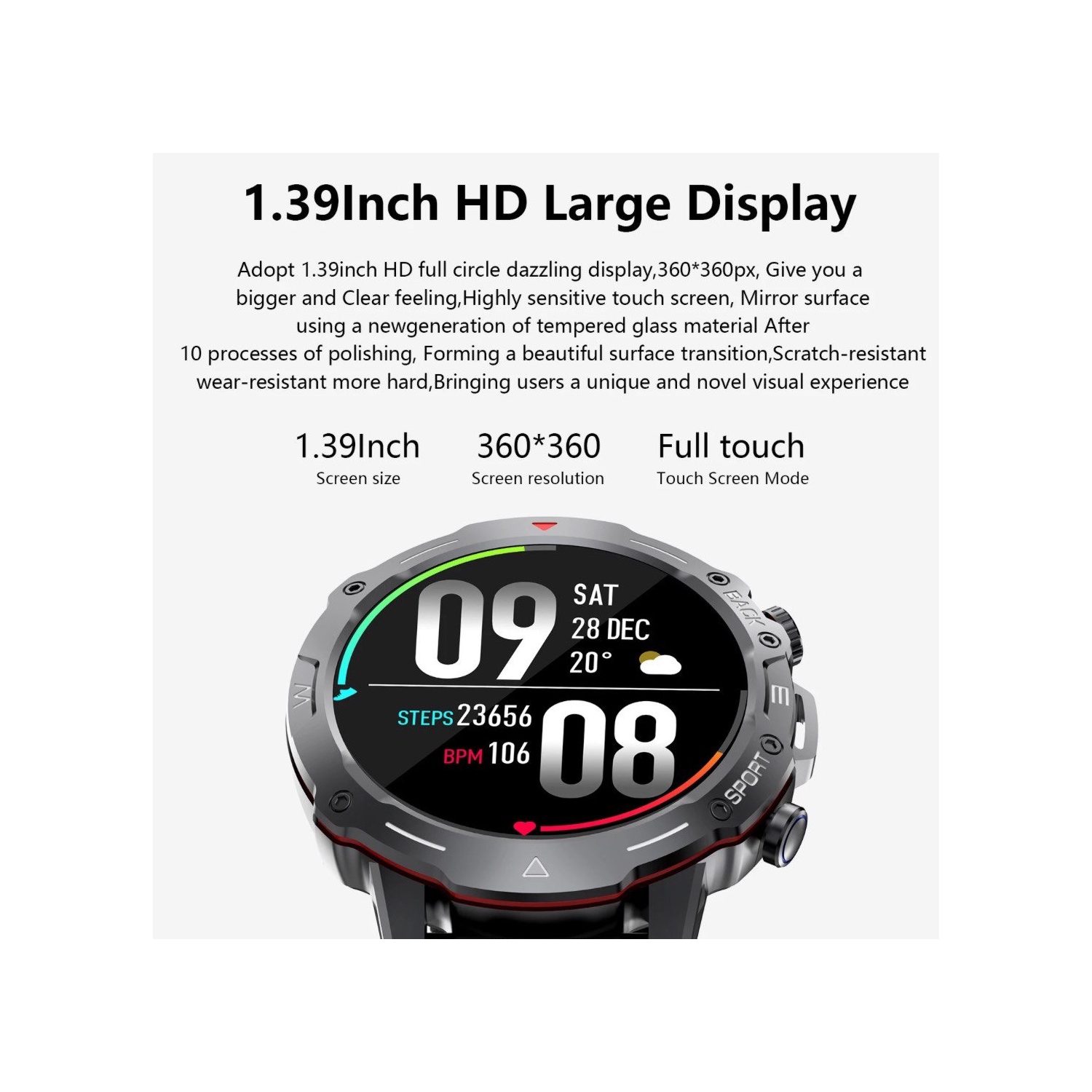 TUTT H9 Men Outdoor Sport Smart Watch with Speaker Activity Fitness Tracker SmartWatch Health Stress & Sleep Monitoring | 128 Memory | AI Voice IP67