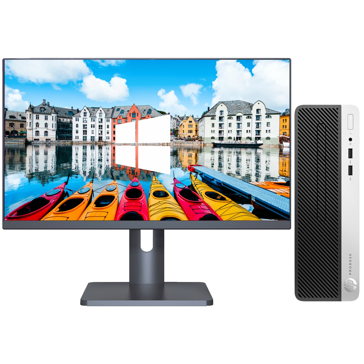 Refurbished (Good) - Desktop PC HP ProDesk 400 G4 SFF Business Computer, New 27 inch FHD Monitor (Core i3-6100 6th GEN/ 8GB RAM/ 512GB SSD/ Windows 10 Pro) Intel Processor