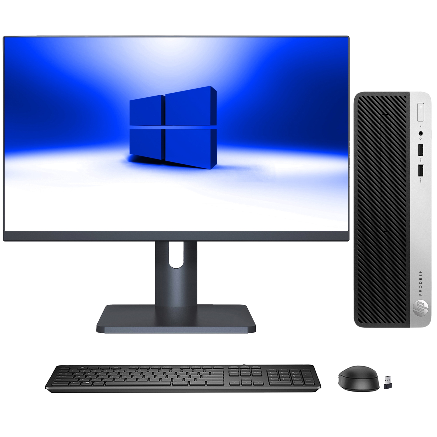 Refurbished - Desktop PC HP ProDesk 400 G4 SFF Business Computer, New 27 inch FHD Monitor (Core i3-6100 6th GEN/ 32GB RAM/ 512GB SSD/ Windows 10 Pro)