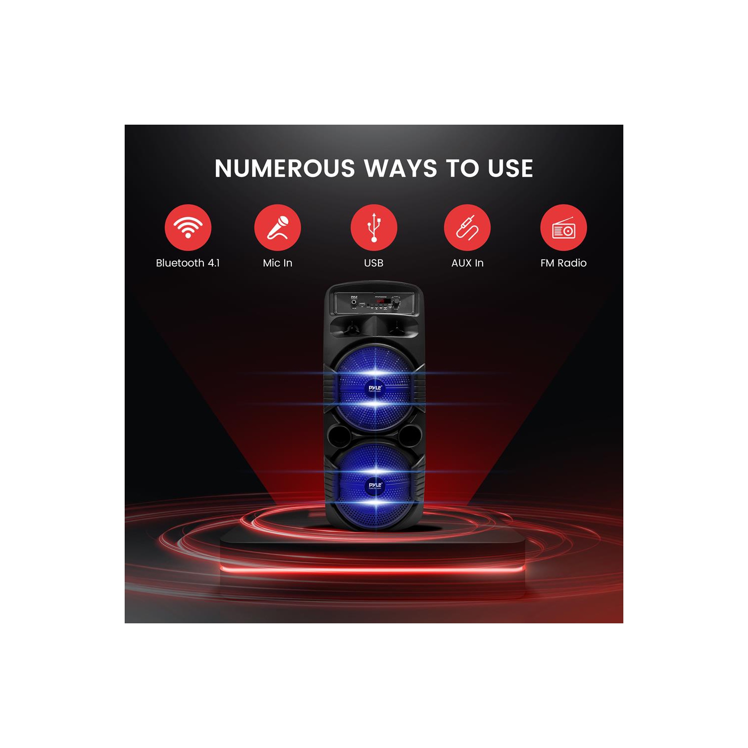 Dual 8’’ Bluetooth Portable PA Speaker - Portable PA & Karaoke Party Audio Speaker with Built-in Rechargeable Battery, Flashing Party Lights,