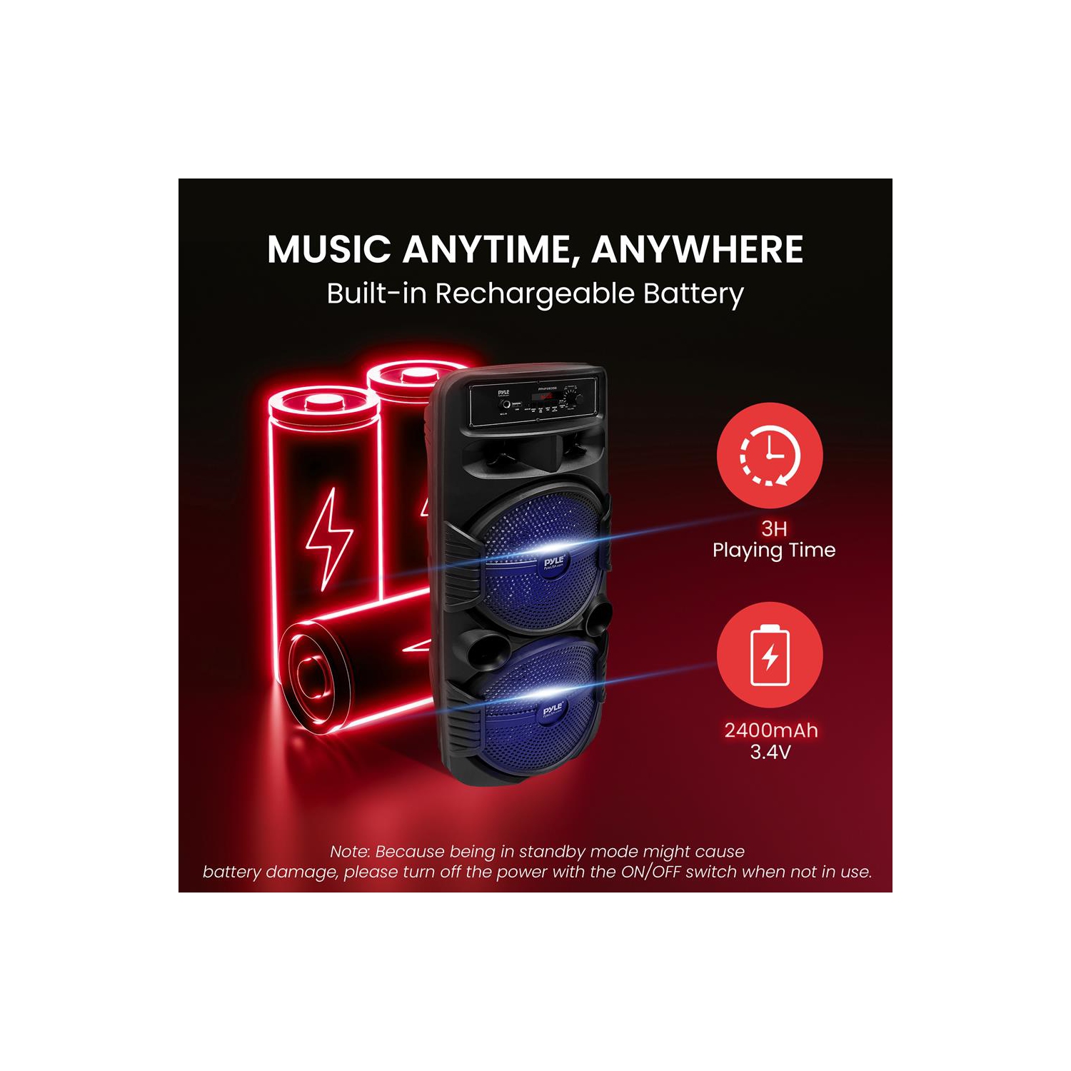 Dual 8’’ Bluetooth Portable PA Speaker - Portable PA & Karaoke Party Audio Speaker with Built-in Rechargeable Battery, Flashing Party Lights,