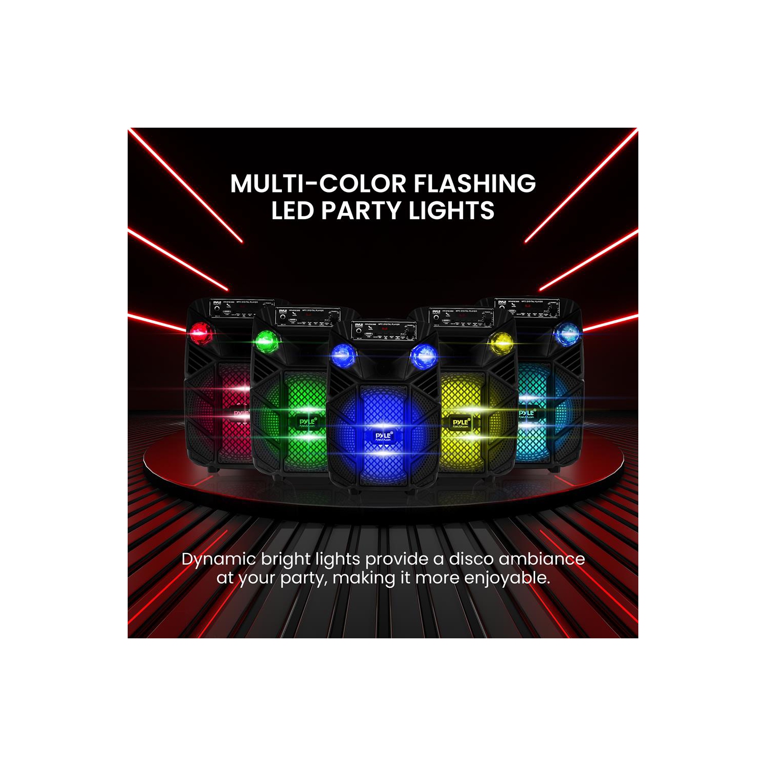 8’’ Bluetooth Portable PA Speaker - Portable PA & Karaoke Party Audio Speaker with Built-in Rechargeable Battery, Flashing Party Lights, MP3/USB/ /FM