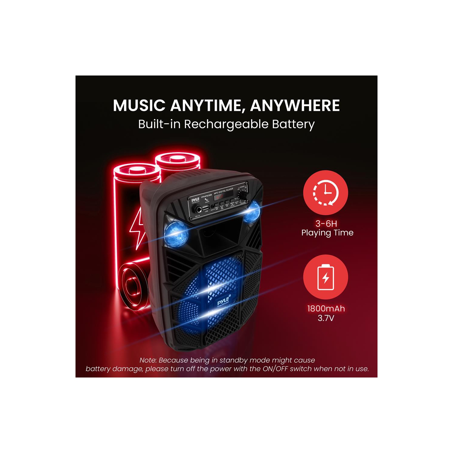 8’’ Bluetooth Portable PA Speaker - Portable PA & Karaoke Party Audio Speaker with Built-in Rechargeable Battery, Flashing Party Lights, MP3/USB/ /FM