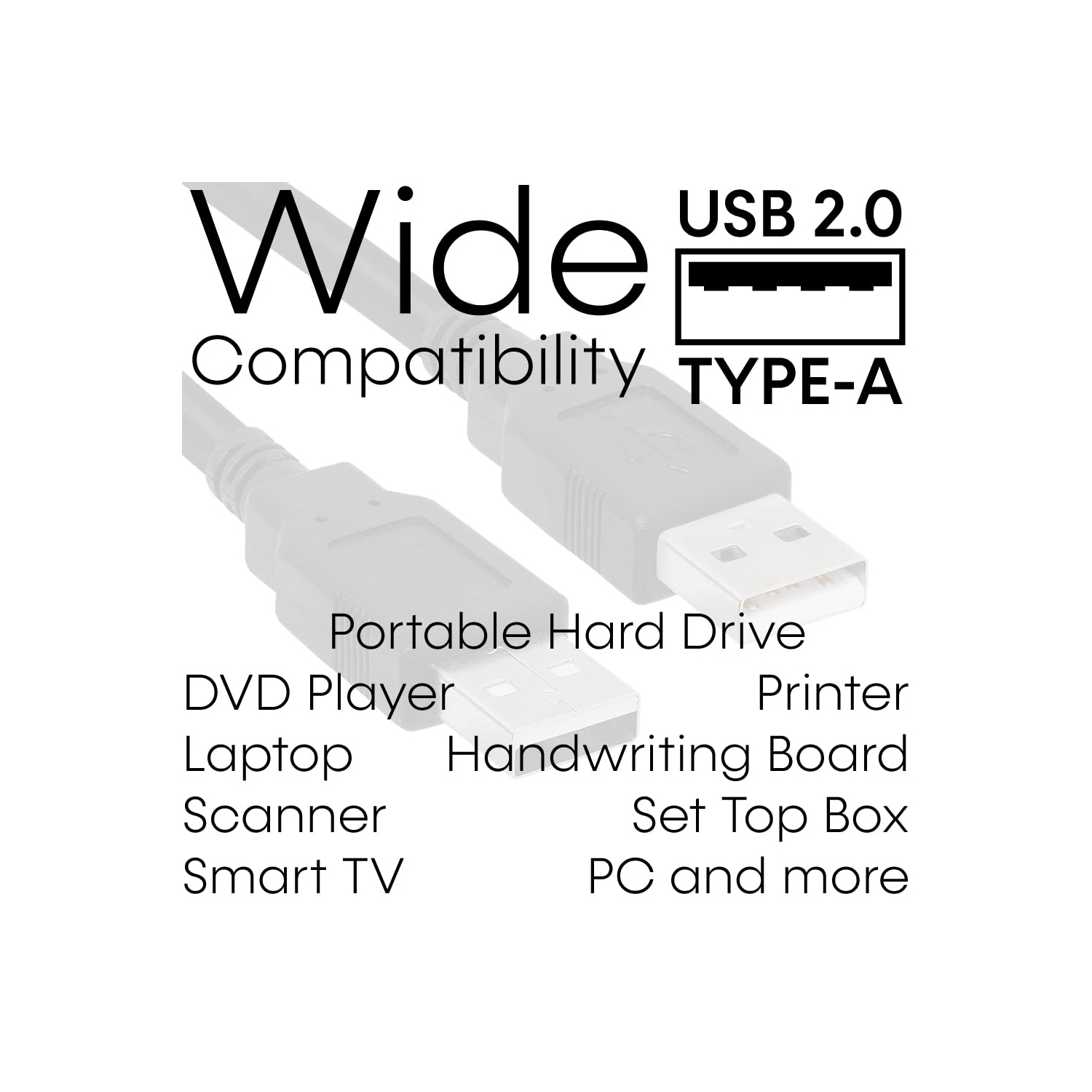 Câble 480&nbsp;Mb/s haute vitesse USB 2,0&nbsp;A vers USB A mâle boîtiers de disque dur pour transfert de données imprimantes modems caméras 6 pieds