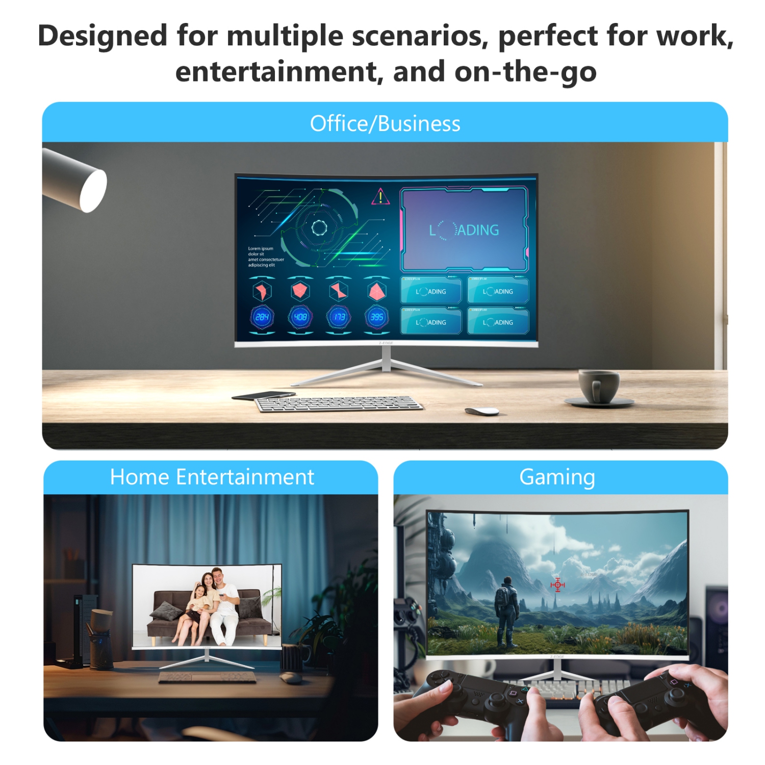 U24C 24 inch 1080P 1920 x 1080 Full HD LED Backlit 100Hz 1650R Curved Monitor, 99% sRGB, HDMI + DP