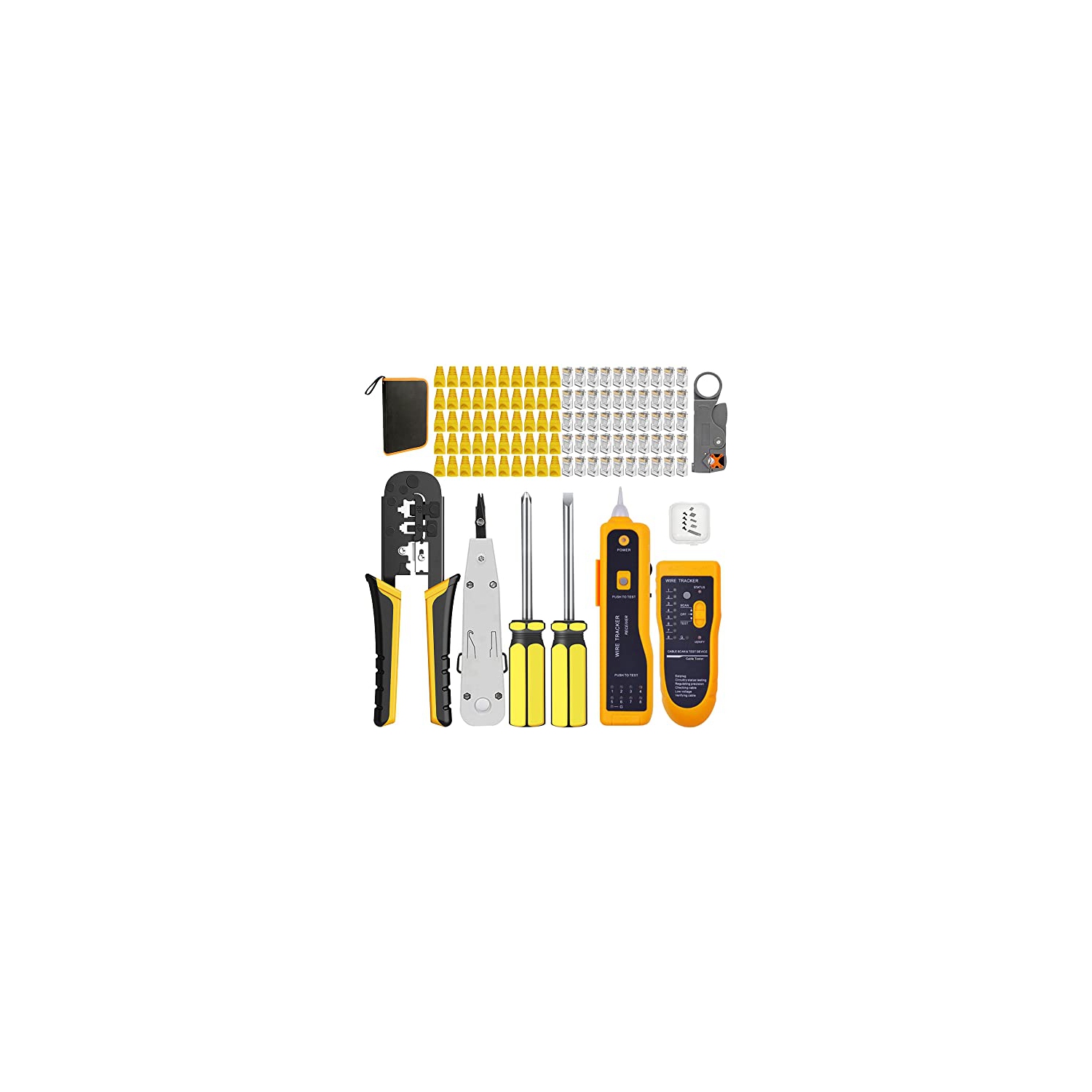 TAIWAIN CAT6 Network Crimp Tool Repair Set CAT5 Crimper with RJ45 Connectors for RJ11/RJ12, Network Crimping Wire Stripper Kit with 50PCS Covers,