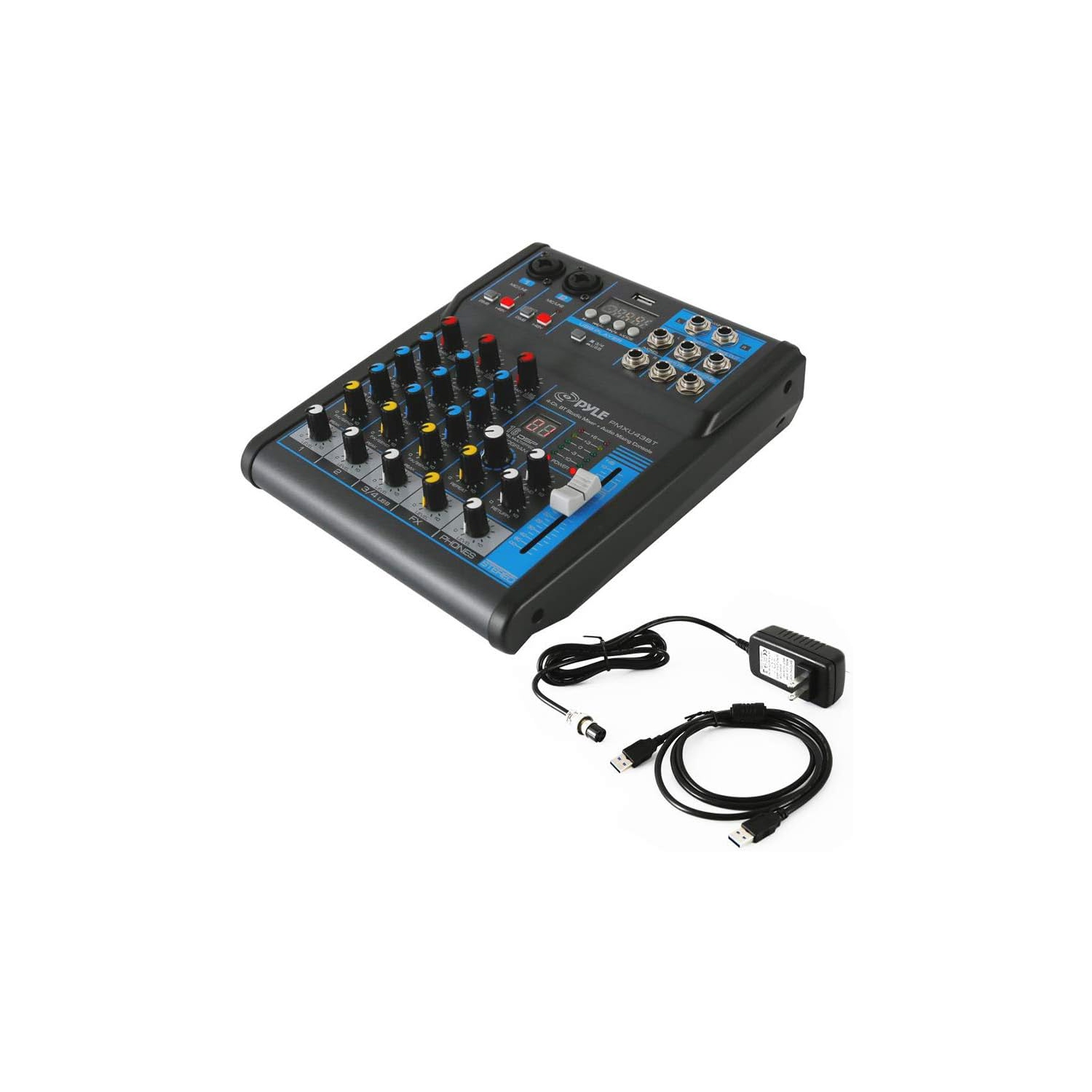 Pyle Professional Audio Mixer Sound Board Console System Interface 4 Channel Digital USB Bluetooth MP3 Computer Input 48V Phantom Power Stereo DJ