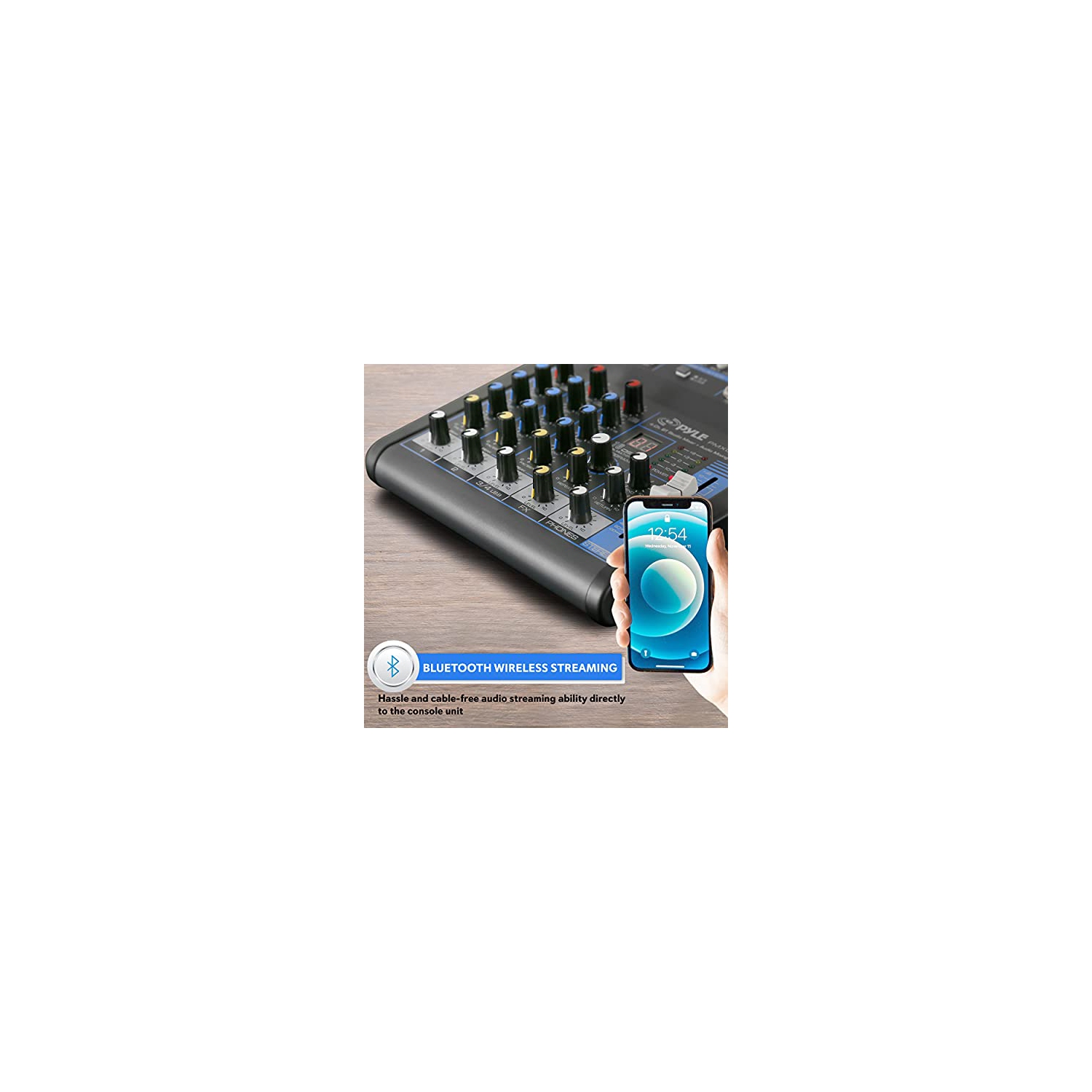 Pyle Professional Audio Mixer Sound Board Console System Interface 4 Channel Digital USB Bluetooth MP3 Computer Input 48V Phantom Power Stereo DJ