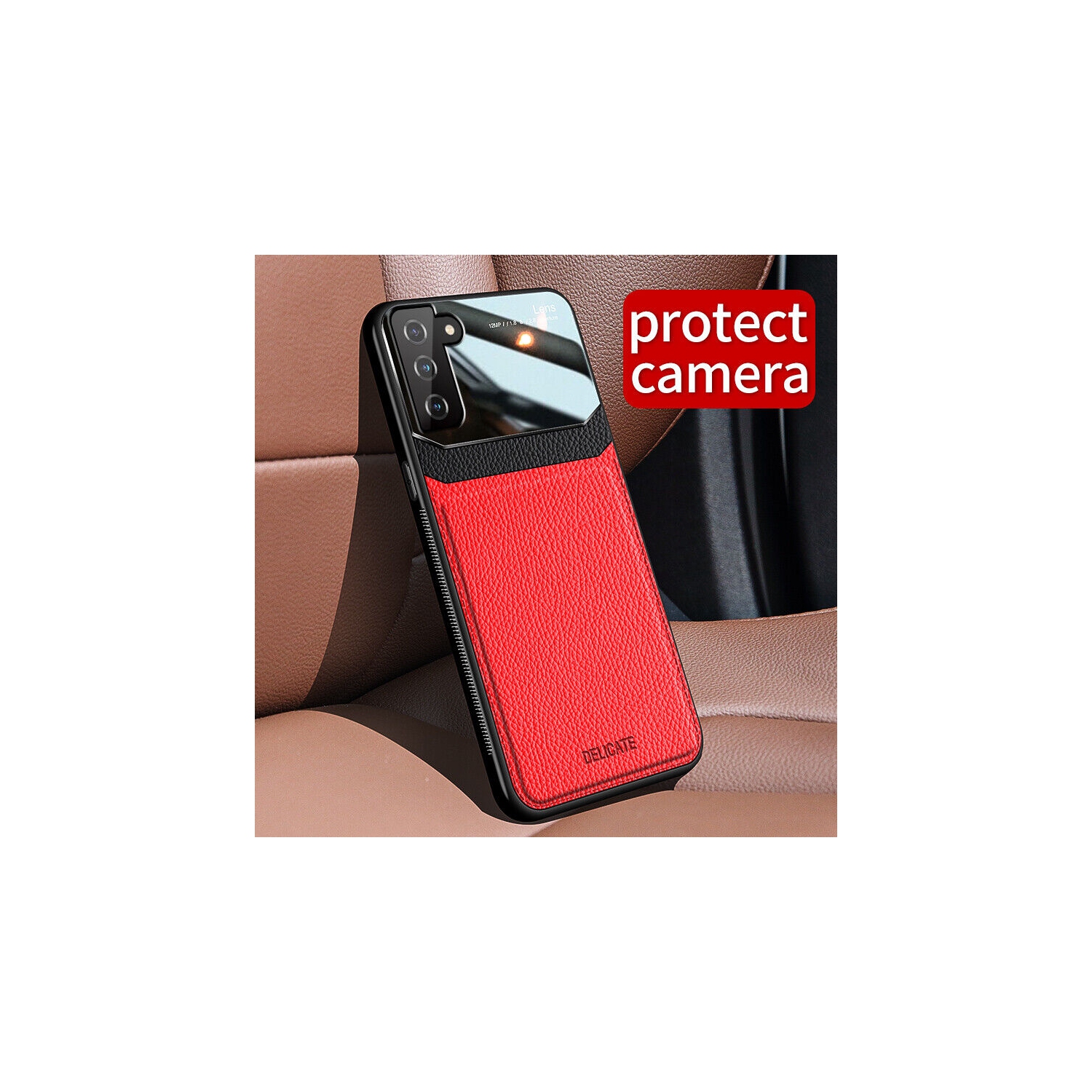 Leather Case for Samsung S22 Back Case Cover Shockproof Protective Cover Phone Case Glass Back Shell