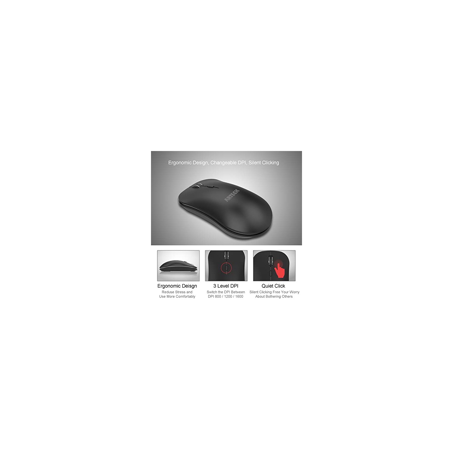 2.4G Wireless Mouse with Nano USB Receiver Ergonomic Design Silent Clicking for Computer / Desktop / PC / Laptop and Windows 10/8/7 Build in