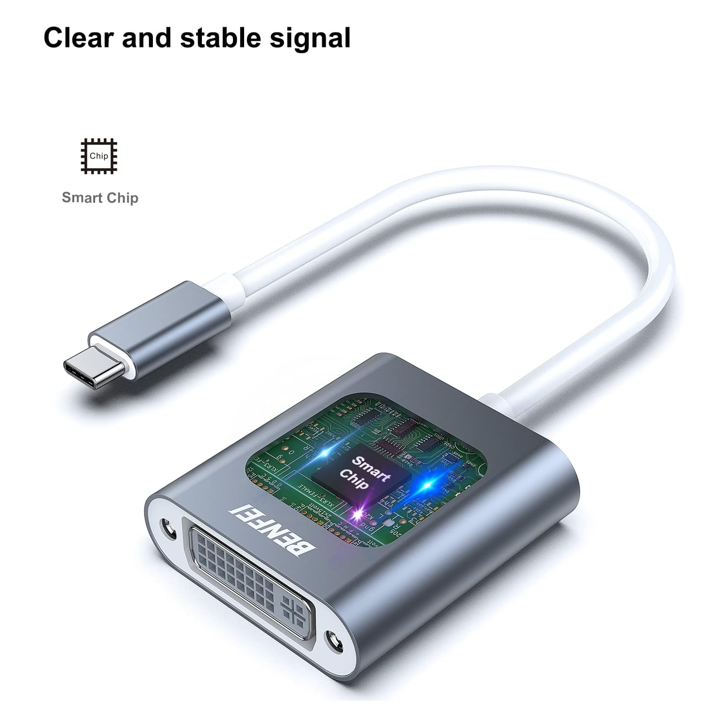 BENFEI USB-C to DVI Adapter, Thunderbolt 3/4 Compatible for iPhone 15, MacBook, iPad Pro, Grey