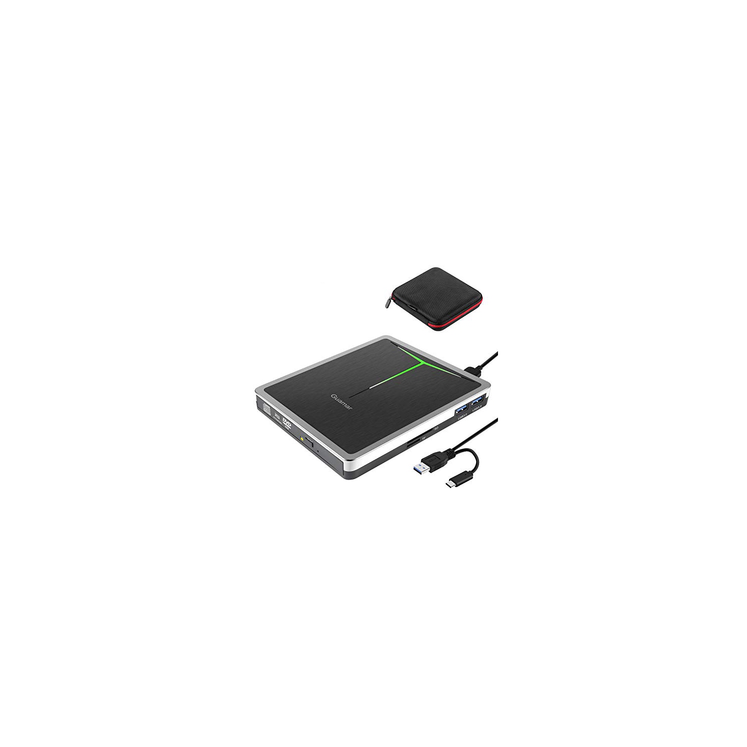 External CD DVD Drive, USB 3.0 USB-C CD/DVD+/-RW Burner Writer Portable CD ROM Optical Disk Drive Reader Player for Laptop PC Mac Windows 11 Desktop with SD/TF Slot/2 USB Ports (Si