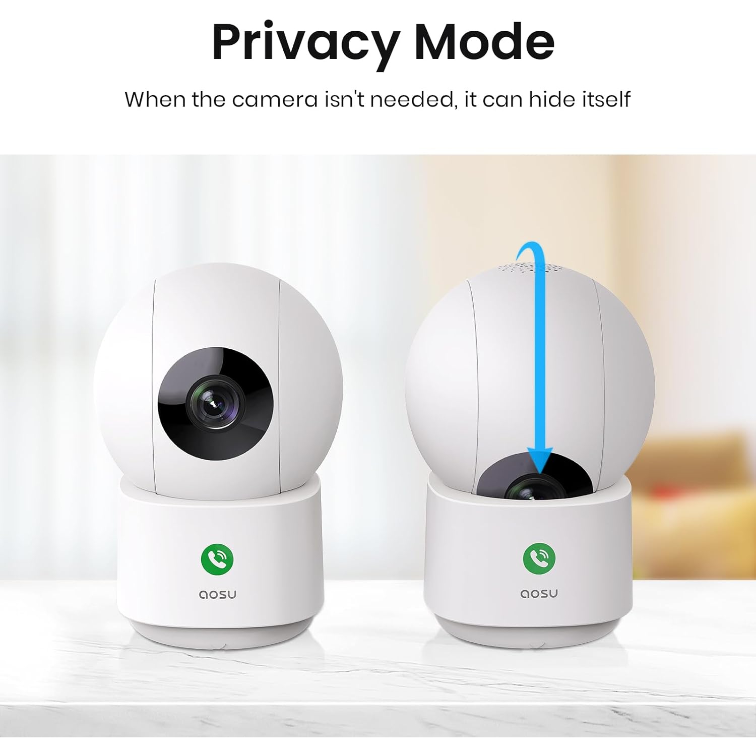 Caméra d'intérieur intelligente Wi-Fi bibande sans fil C2E 4&nbsp;Mpx d'Aosu avec fonction d'appel à un bouton, audio à 2 voies et suivi du mouvement